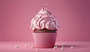 Rosa Cupcake zum Valentinsgrüße Tag, generativ ai foto
