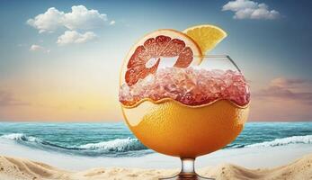 Grapefruit Sommer- Cocktail auf Meer , generativ ai foto