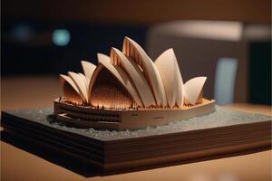 Modell- von das Sydney Oper Haus auf ein Tisch. generativ ai. foto