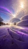 Schnee bedeckt Feld mit viele von Schnee auf oben von Es. generativ ai. foto