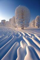 Gruppe von Bäume Das sind bedeckt im Schnee. generativ ai. foto