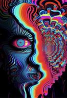 psychedelisch Bild von ein Frauen Gesicht foto
