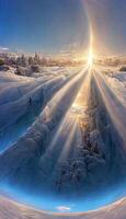 das Sonne scheint durch ein Loch im das Schnee. generativ ai. foto