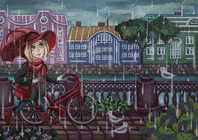 schön Mode Mädchen mit Fahrrad. hoch Qualität Illustration foto