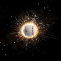 Baseball Ball. Baseball Ball Hintergrund mit Feuer Funken im Aktion foto