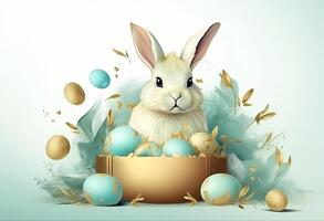 Hase Ostern Ei, Hase Lächeln Hintergrund, Box-Set, Eimer, generativ ai foto