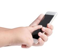 Kind Finger berühren auf schwarz Berührungssensitiver Bildschirm Smartphone foto