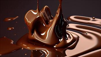 generativ ai Illustration von geschmolzen heiß Schokolade Hintergrund, geschmolzen dunkel Schokolade Fluss, Kopieren Raum foto