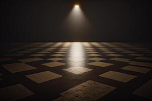 generativ ai Illustration von Scheinwerfer Beleuchtung oben ein leeren tanzen Fußboden foto