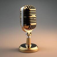 Radio Bahnhof retro metallisch Mikrofon zum Leben Podcast oder Show Übertragung Leben Veranstaltungen und Umkodierung Studio Konzepte - - generativ ai foto