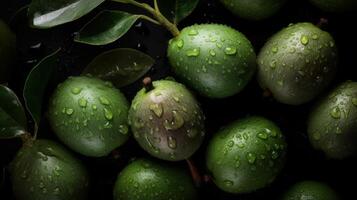 Bild von Feijoa nahtlos Hintergrund sichtbar Tropfen von Wasser generativ ai foto