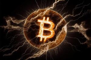 Bitcoin schlagen durch Blitz Bolzen wie Krypto Absturz Konzept generativ ai Magier foto