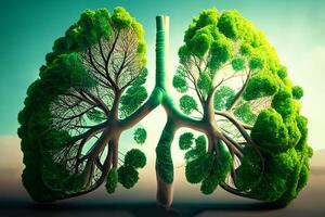 das Grün Lunge von das Planet. Mensch Lunge im das gestalten von Bäume. generativ ai foto