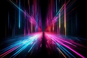 Rosa und Blau Neon- Linien ausstrahlen ein leuchtend glühen im das ultraviolett Spektrum. das Cyber Raum und Laser- Show Elemente erstellen ein dynamisch und futuristisch Ambiente, a generativ foto