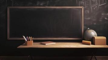 Klassenzimmer Hintergrund, Schule Tafel Hintergrund, Schule Tafel Hintergrund mit Kopieren Raum ai generativ foto