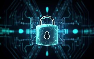 Schutz Daten Cyber Sicherheit Information Privatsphäre Geschäft, ein Vorhängeschloss mit das technisch Hintergrund ai generativ foto