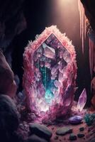 schließen oben von ein Kristall im ein Höhle. generativ ai. foto