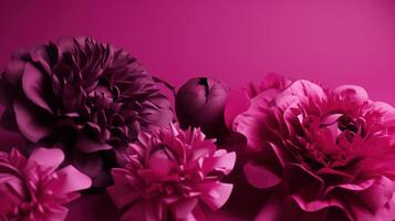 generativ ai, Papier Schnitt Kunst Blumen und Blätter, viva Magenta Farbe, Blumen- Origami texturiert Hintergrund, Frühling Stimmung. fotorealistisch Wirkung. foto