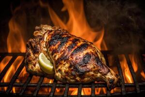 gegrillt Hähnchen Bein auf das Grill ai generiert foto