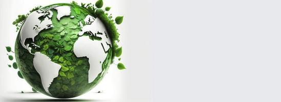 Welt Erde Tag Konzept. Illustration von das Grün Planet Erde auf ein Weiß Hintergrund. Erde Tag Poster, Banner, Karte, April 22, Speichern das Planet, Umfeld, Planet Erde, generieren ai foto