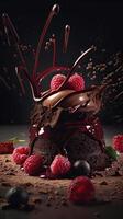 Schokolade Kuchen mit Erdbeere. ai generiert foto