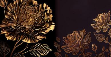 Luxus vip Luxus Hintergrund mit golden Linien von künstlerisch Blumen und botanisch Blätter - - ai generiert Bild foto