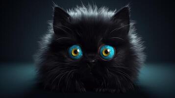 süß schwarz Katze mit Blau Augen ai generiert foto