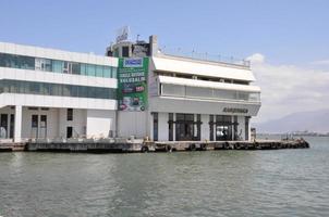 Dampfschiff Fähre Hafen und Meer Hintergrund und Landschaft foto