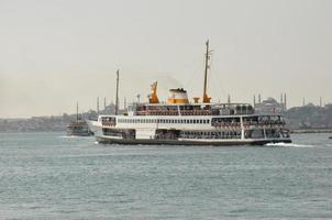 Dampfschiff Fähre Hafen und Meer Hintergrund und Landschaft foto