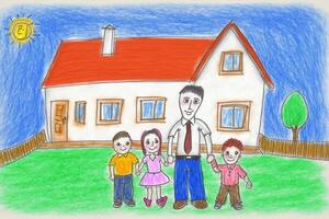 glücklich Familie und Neu Haus Kinder Zeichnung Sammlung ai generiert foto