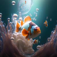 das beschwingt Schönheit von Clownfisch auf Koralle Riffe, generativ ai foto