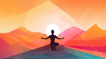 International Tag von Yoga, Grafik Konturen von ein Frau auf das Hintergrund von das Sonne. ai generiert. foto