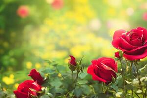 das rot Rosen im das Garten mit ai generiert. foto