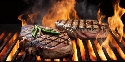 das gegrillt Steak auf das Grill mit Rahmen und ai generiert. foto