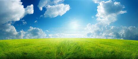 das Landschaft von natürlich Gras Feld mit ai generiert. foto