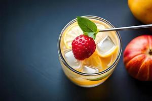 erfrischend fruchtig Sommer- trinken auf Tabelle mit Zitrone und Minze foto