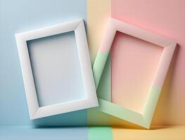 2 Paar Frames auf bunt Hintergrund, Pastell- Farbe Foto Frames ,generativ ai