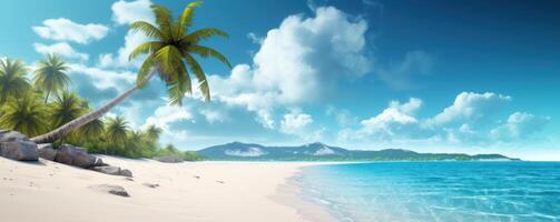 Panorama tropisch Meer und sandig Strand mit Blau Himmel Hintergrund. generativ ai foto