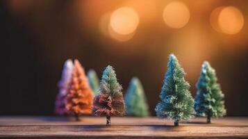 Weihnachten Baum Dekoration auf hölzern Hintergrund. generativ ai. foto