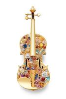 generativ ai, schön Musical Instrument Geige, Brosche, Opal Stein und golden Farbe Palette isoliert auf Weiß Hintergrund. Schmuck, Schmuck schließen oben foto