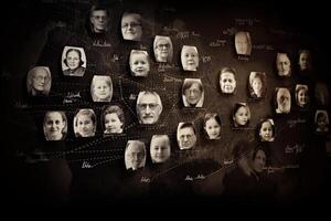 Familie Baum mit Porträts von Verwandte. Genealogie Konzept. generativ ai foto
