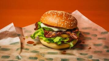 Burger auf lebendig Hintergrund. Illustration ai generativ foto