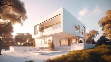 Weiß modern Villa. Illustration ai generativ foto