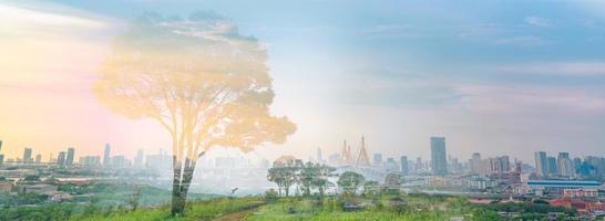 nachhaltig Stadt. umweltfreundlich Gebäude. niedrig Kohlenstoff Stadt. Grün Stadt. umweltfreundlich Urbanisierung. nachhaltig Entwicklung. städtisch Biodiversität. Panorama Ansichten Stadtbild mit Bäume und Wald im Stadt. foto