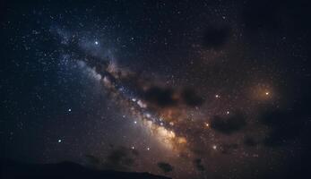 das Aussicht von das Himmel beim Nacht ist gefüllt mit Sterne .generativ ai foto