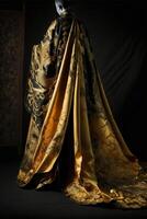 Mannequin gekleidet im ein Gold und schwarz Kleid. generativ ai. foto