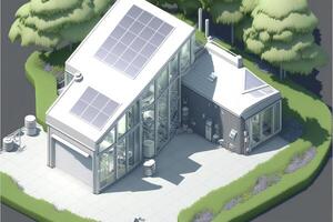 Haus mit ein Solar- Panel auf das Dach. generativ ai. foto