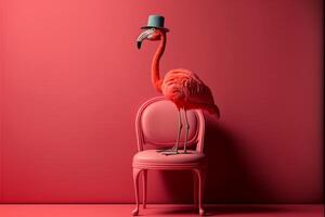 Rosa Flamingo Sitzung auf oben von ein Rosa Stuhl. generativ ai. foto