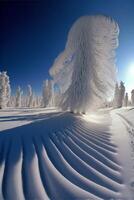Person Reiten Ski Nieder ein Schnee bedeckt Neigung. generativ ai. foto
