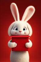Karikatur Hase halten ein rot Buch. generativ ai. foto
